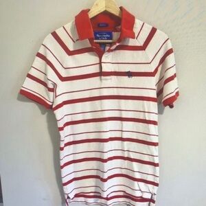 Abercrombie & Fitch Red & White Striped Polo Shirt